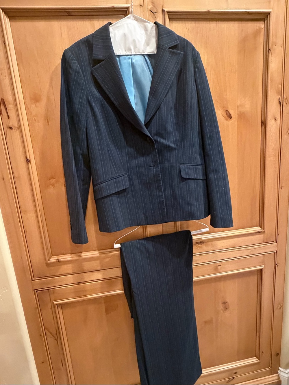 Classic Navy Pinstripe women’s suit - blazer and pants